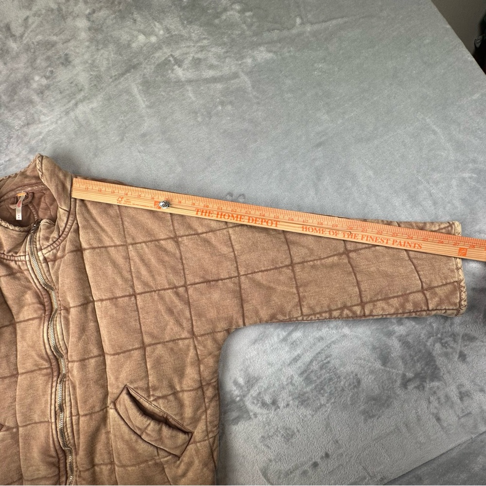 Free People Womens Jacket Sz M Tan Brown Dolman Quilted Knit Zip Up Bomber Coat - Picture 11 of 12